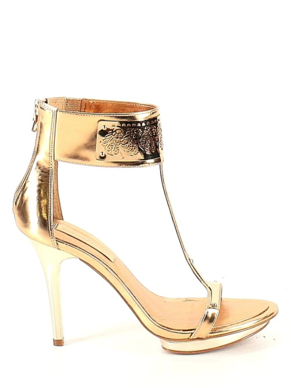 BCBGMaxAzria Metallic Gold T-strap Platform Stiletto Heels - Sz 7.5